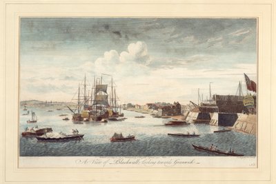 Een uitzicht op Blackwall richting Greenwich door John Boydell