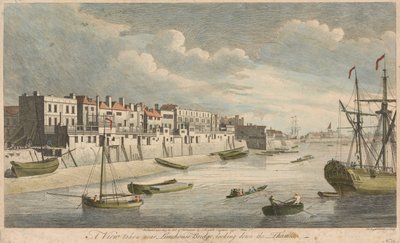 Gezicht nabij Limehouse Bridge, stroomafwaarts kijkend over de Theems door John Boydell