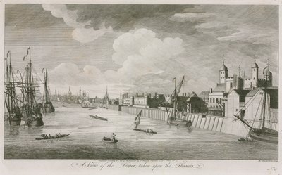 Een aanblik van de Tower of London genomen vanaf de Rivier de Theems door John Boydell