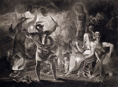 Macbeth, de drie heksen en Hecate, 1805 door John Boydell