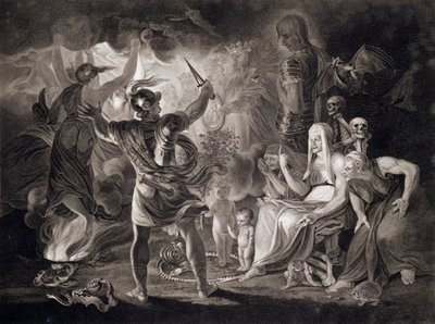 Macbeth, de drie heksen en Hecate, 1805 door John Boydell