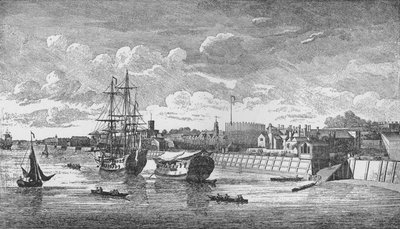 Woolwich Scheepswerf vanaf de Theems, ca. 1750, 1912 door John Boydell