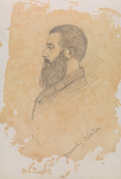 Portretschets van bebaarde man, met opschrift 