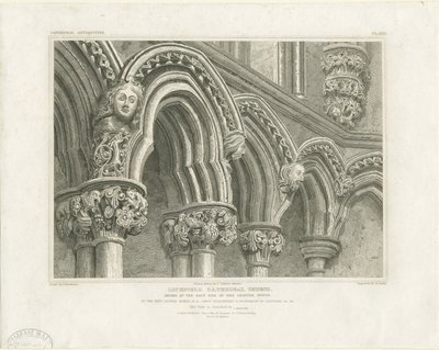 Interieur van Lichfield Cathedral - Bogen in de kapittelzaal: gravure, nd [c 1819] door John Britton
