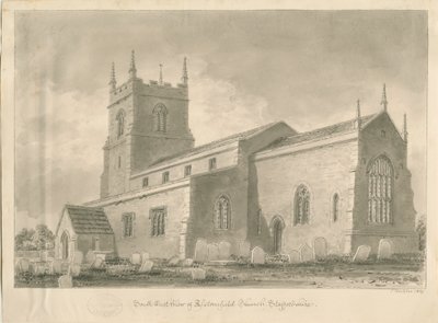 Alstonfield Kerk: sepia tekening, 1839 door John Buckler