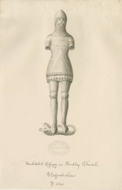 Audley Monumenten - "Audley Ridder": sepia tekening, 1840 door John Buckler