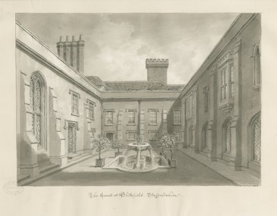 Blithfield Hall - Binnenplaats: sepia tekening door John Buckler