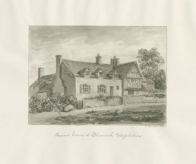 Bloxwich - oud huis: sepia tekening door John Buckler