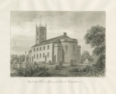 Bloxwich Kerk: sepia tekening door John Buckler