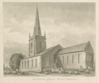 Brewood Kerk: sepia tekening door John Buckler