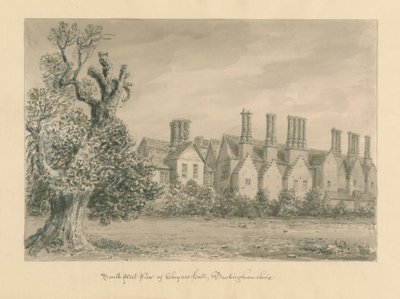 Buckinghamshire - Chenies Hall: sepia tekening, 1824 door John Buckler