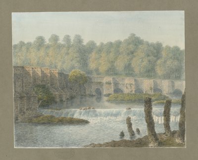 Burton-upon-Trent Brug en Stad: aquarel schilderij door John Buckler