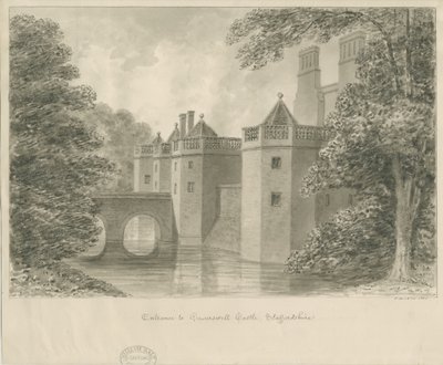Caverswall Castle: sepia tekening door John Buckler