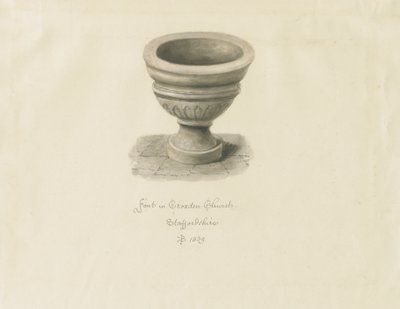 Croxden - Fontein in de Gastenkapel: sepia tekening door John Buckler