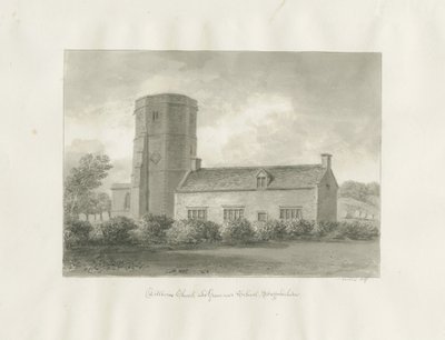 Dilhorne - Kerk en Grammar School door John Buckler