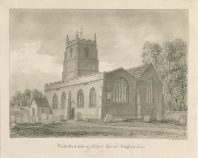Elford Kerk: sepia tekening, 1838 door John Buckler