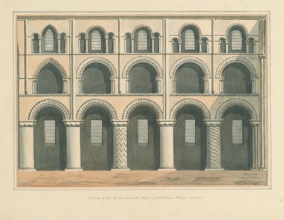 Waltham Abbey - Sectie van de noordzijde van het schip door John Buckler