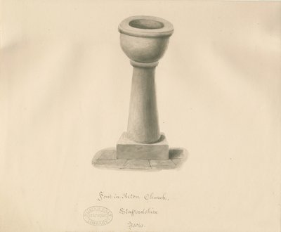 Doopvont in Acton Trussell Kerk, 1841 door John Buckler
