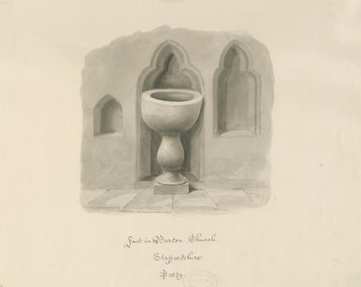 Doopvont in Barton under Needwood Kerk door John Buckler