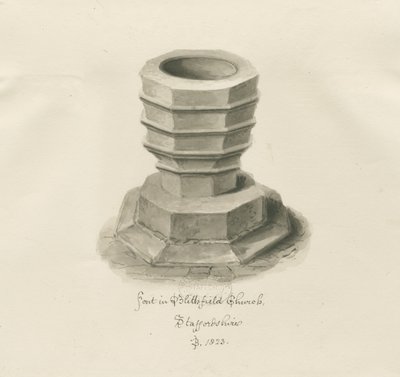 Doopvont in de kerk van Blithfield door John Buckler