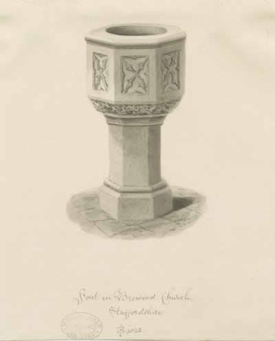 Doopvont in de kerk van Brewood door John Buckler