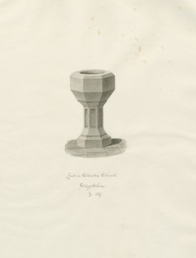 Doopvont in de kerk van Ellastone door John Buckler