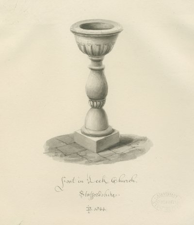 Doopvont in Leek Kerk: sepia tekening, 1844 door John Buckler