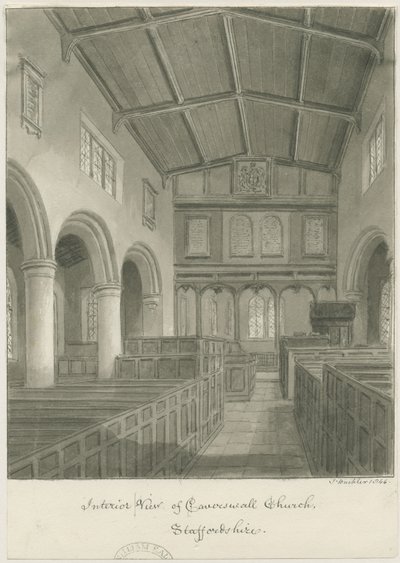 Interieur van Caverswall Kerk door John Buckler