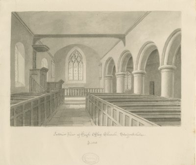 Interieur van High Offley Kerk door John Buckler