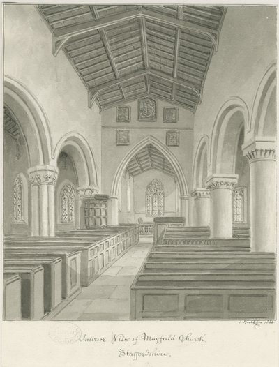 Interieur van de Mayfield-kerk door John Buckler