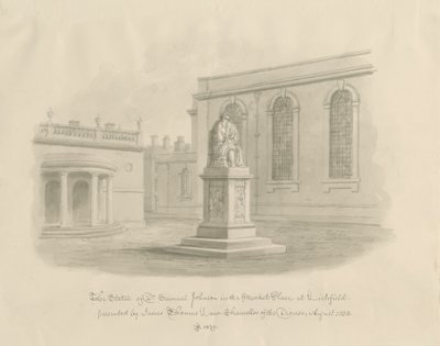Lichfield - Marktplein: sepia tekening (vignet) door John Buckler