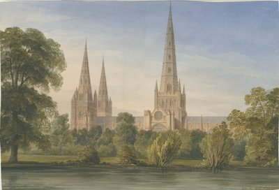 Lichfield Kathedraal - Zuid Zuidoost Uitzicht door John Buckler