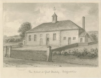 Madeley - Vrije School: sepia tekening, 1840 door John Buckler
