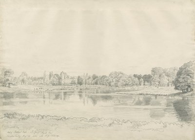 Patshull Huis - Park en Vijver: potloodtekening, 25 aug 1820 door John Buckler