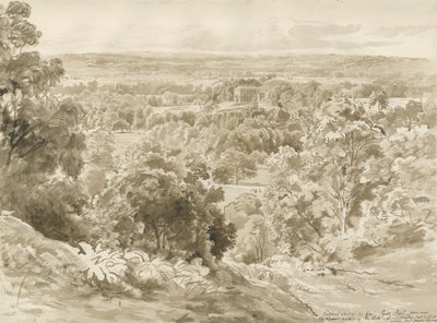 Patshull House en Park: sepia wassing tekening door John Buckler