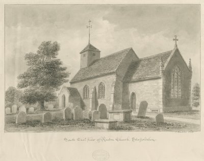 Ranton Kerk: sepia tekening, 1842 door John Buckler