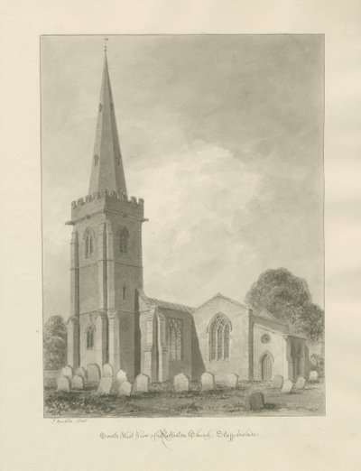 Rolleston Church: sepia tekening door John Buckler