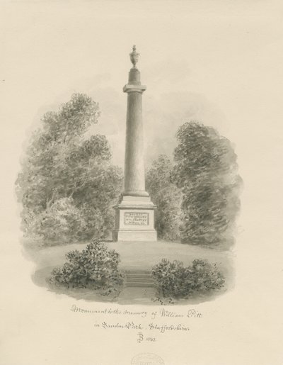 Sandon - Monument voor William Pitt: sepia was tekening door John Buckler