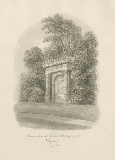 Shugborough - Monument: sepia tekening door John Buckler