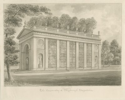 Shugborough Hall - Conservatorium: sepia tekening door John Buckler