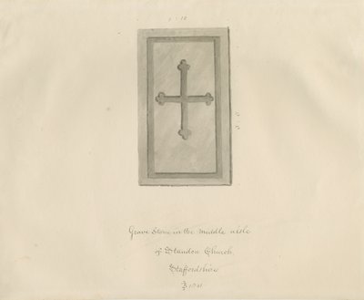 Standon Kerk - Grafsteen: sepia tekening door John Buckler