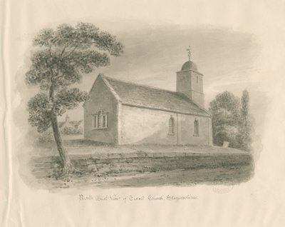 Tixall Church: sepia wassing tekening, nd [?1841] door John Buckler