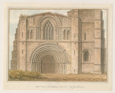 Tutbury Priory Kerk - Westgevel: aquarel, 1813 door John Buckler
