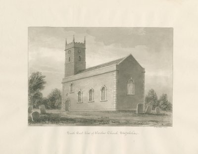 Warslow Church: sepia tekening door John Buckler