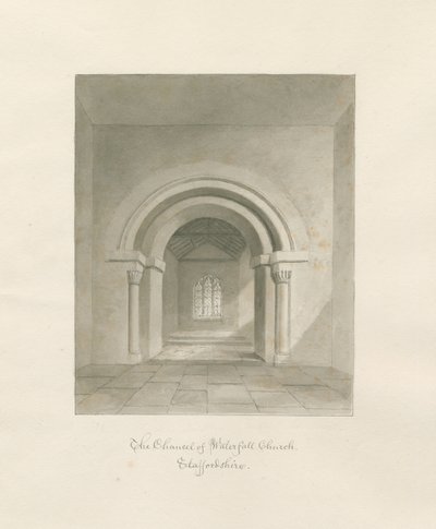 Waterval Kerk - Interieur van het koor: sepia tekening, 1847 door John Buckler