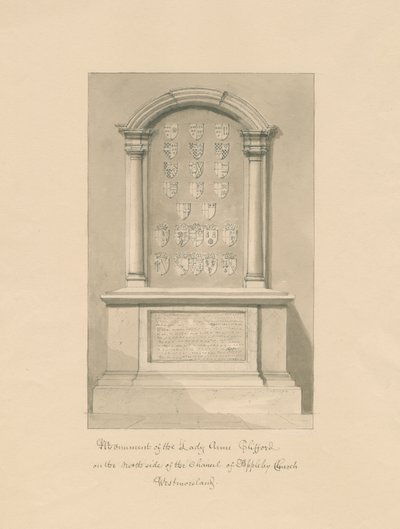 Westmorland - Appleby Kerk - Monument voor Lady Anne Clifford: sepia tekening, 1800 door John Buckler