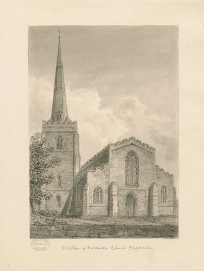 Wolstanton Kerk: sepia tekening door John Buckler