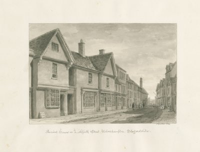 Wolverhampton - Oude huizen in Lichfield Street: sepia tekening door John Buckler