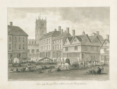 Wolverhampton - Marktplein: sepia tekening door John Buckler