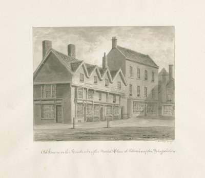 Wolverhampton - Oude Huizen aan de Zuidkant van de Markt door John Buckler